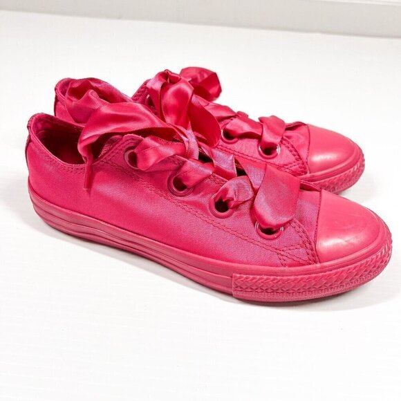 Converse All Star Velvet Junior Size 3 Ribbon Laces Pink Girls Sneaker Shoes - Picture 4 of 10